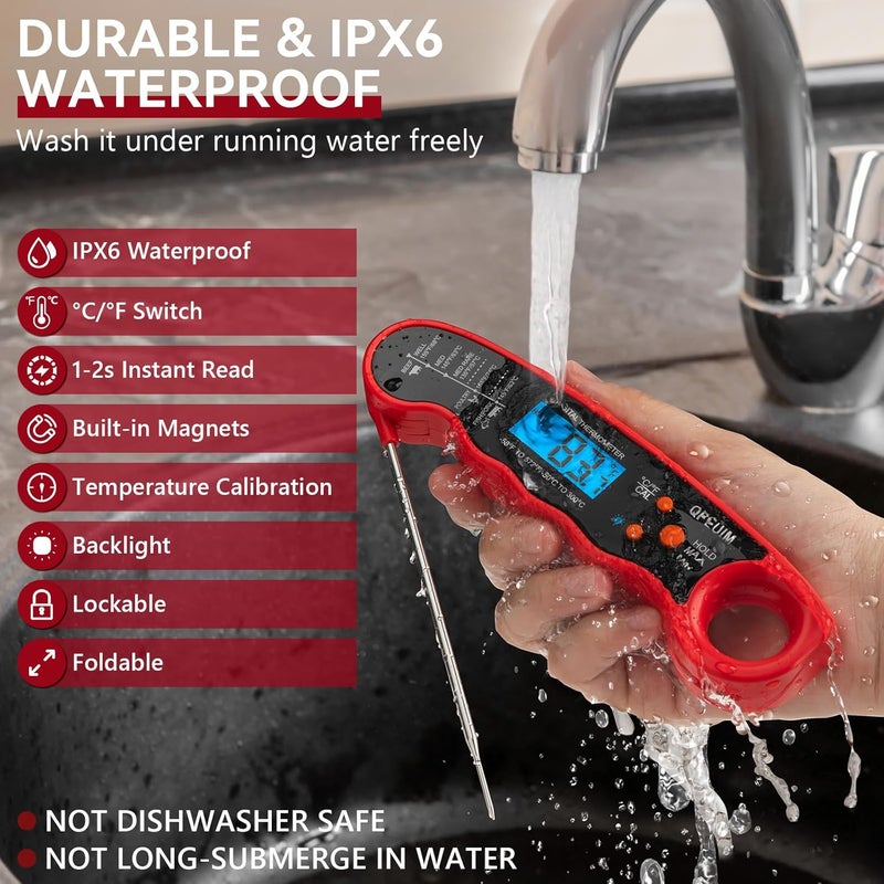 QPEUIM Meat Thermometer Digital Instant Read Waterproof Food Thermometer with Backlight & Calibration for Grill and Cooking, Turkey, Valentines Day Gifts for Men Women by - Image 3